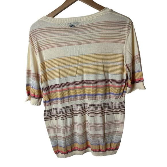 Escada Sport Ivory Multi Stripes Short Sleeve Knit Top Women's Size XL - Picture 2 of 7